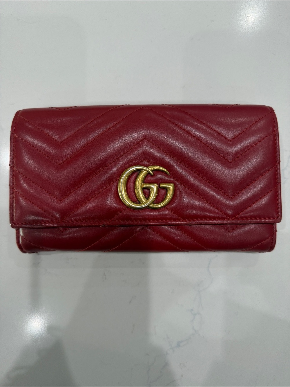 Gucci Burgundy Red Chevron Leather Wallet with Gold Double G